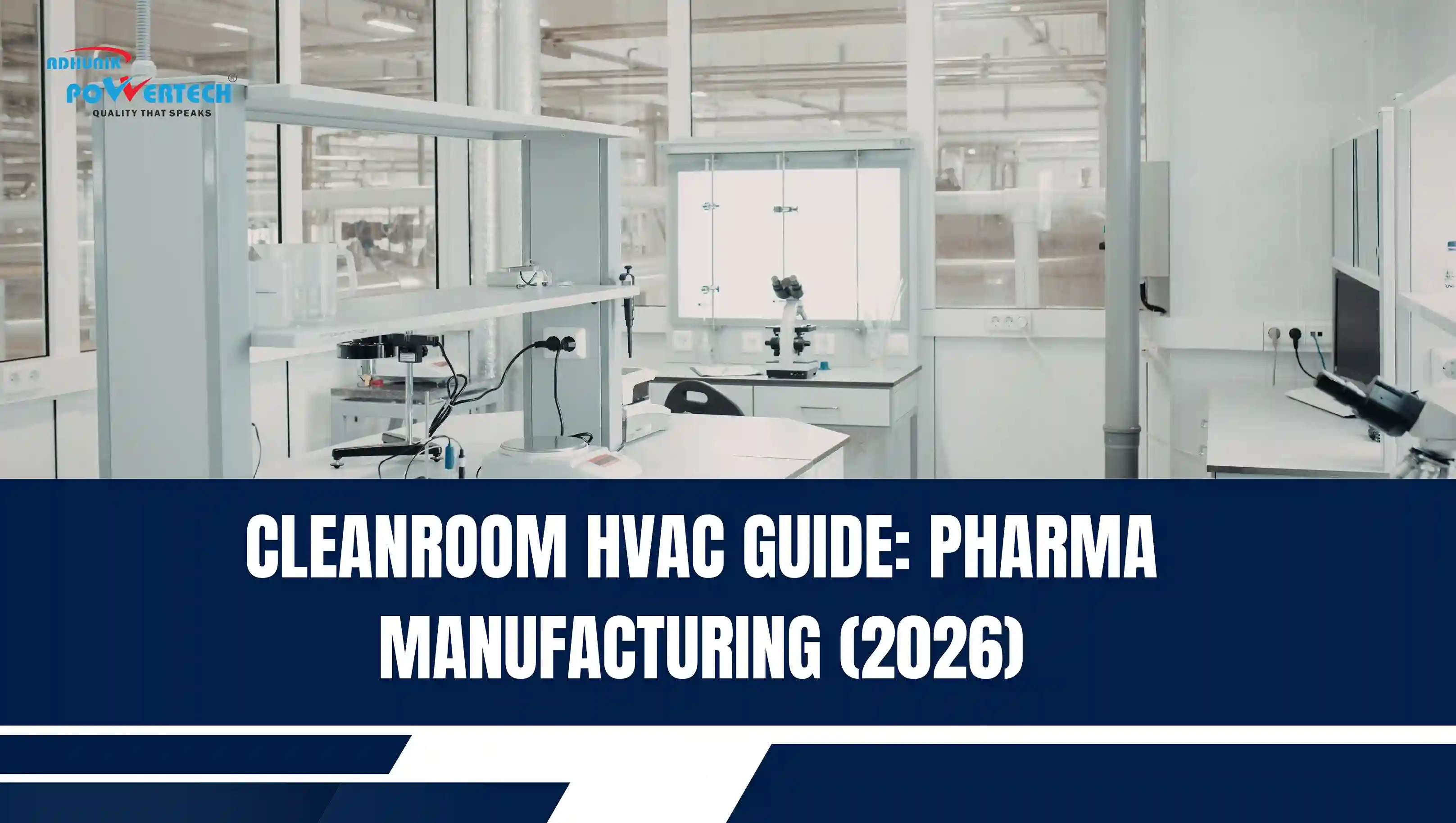 Cleanroom HVAC system for pharmaceutical manufacturing lab with Cleanroom HVAC Guide: Pharma Manufacturing 2026 text over the image