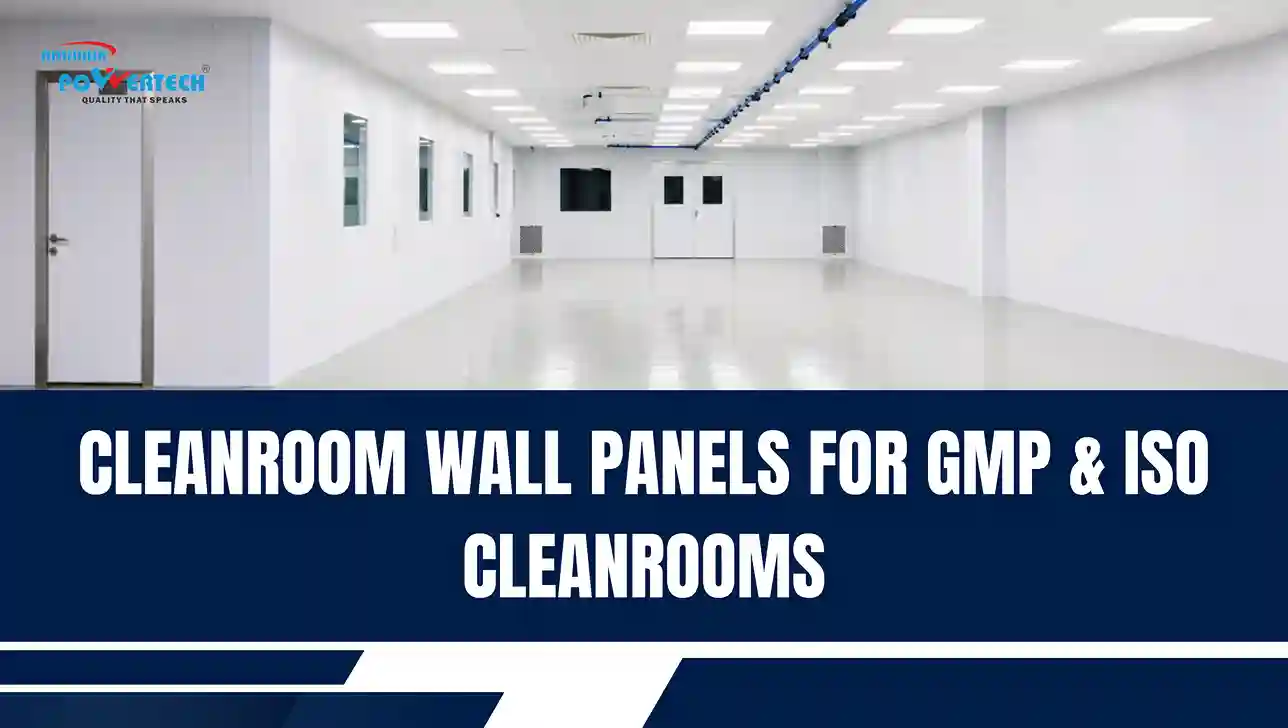 Modular cleanroom wall panels for GMP-compliant pharmaceutical cleanroom applications.