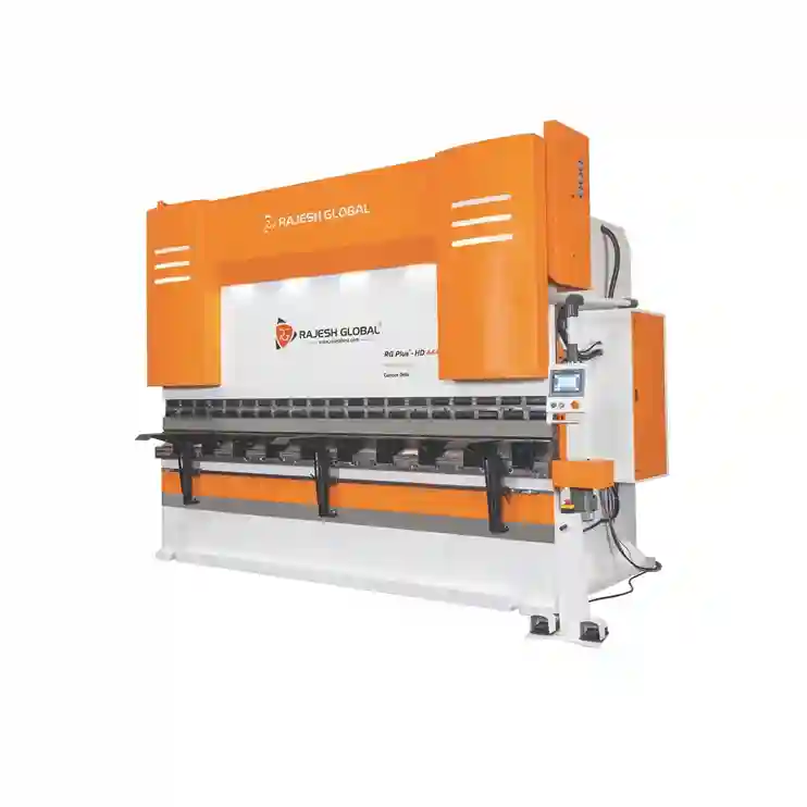 Advanced hydraulic sheet bending machine used for precision metal fabrication in HVAC manufacturing.
