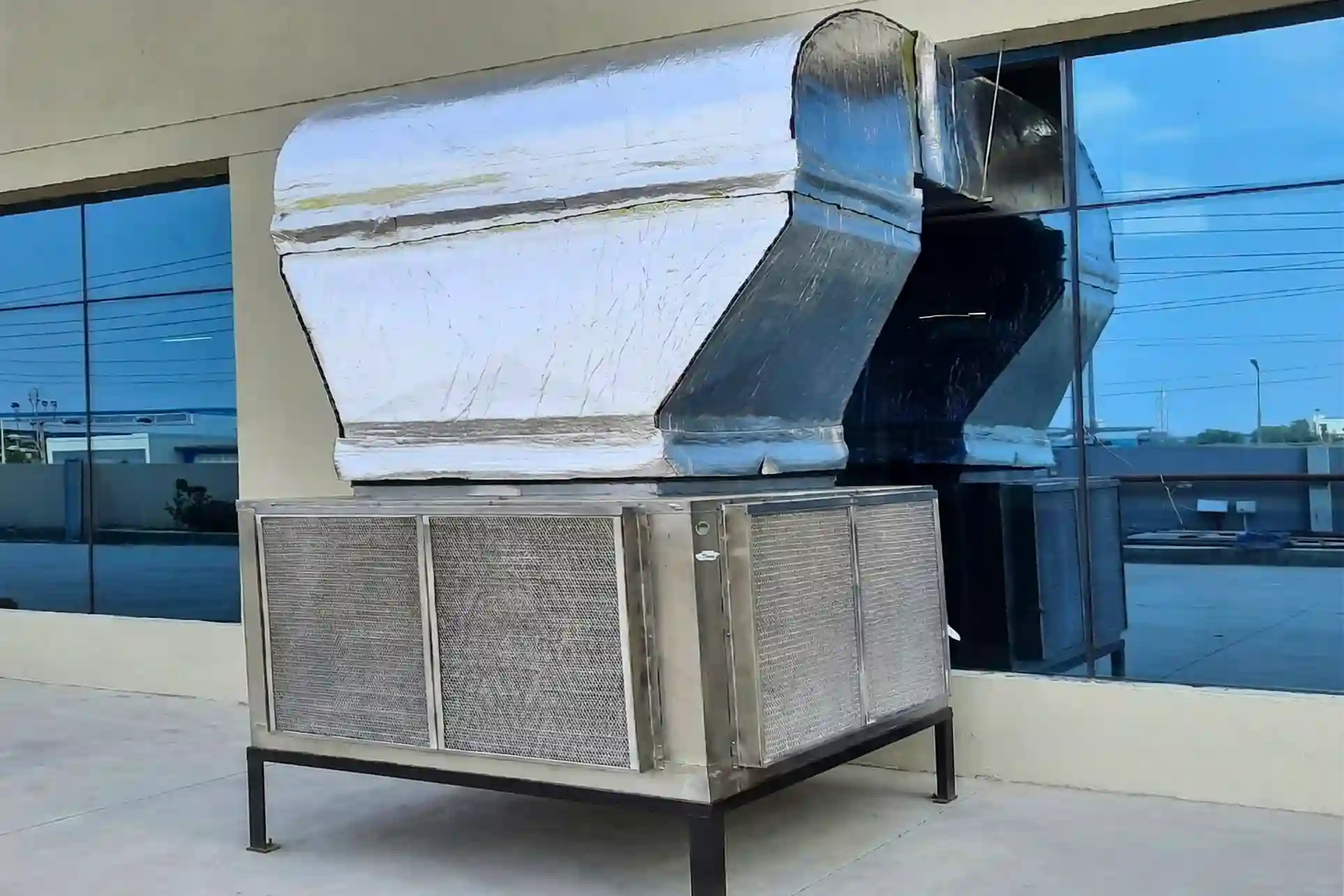 Stainless steel ducting cooler installed for air cooling.